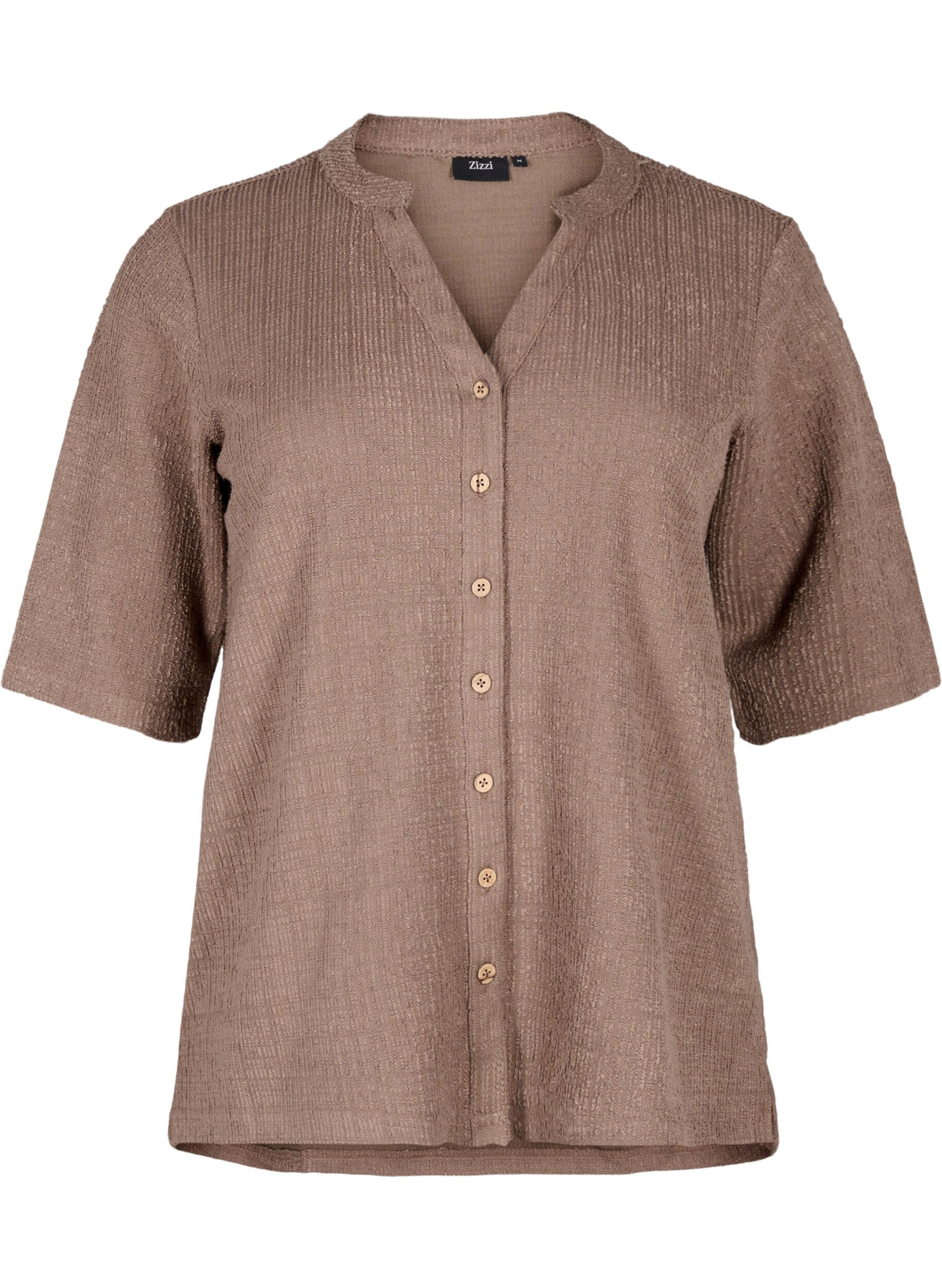 Zizzi Gestructureerde blouse met V-hals, Walnut, Packshot image number 0