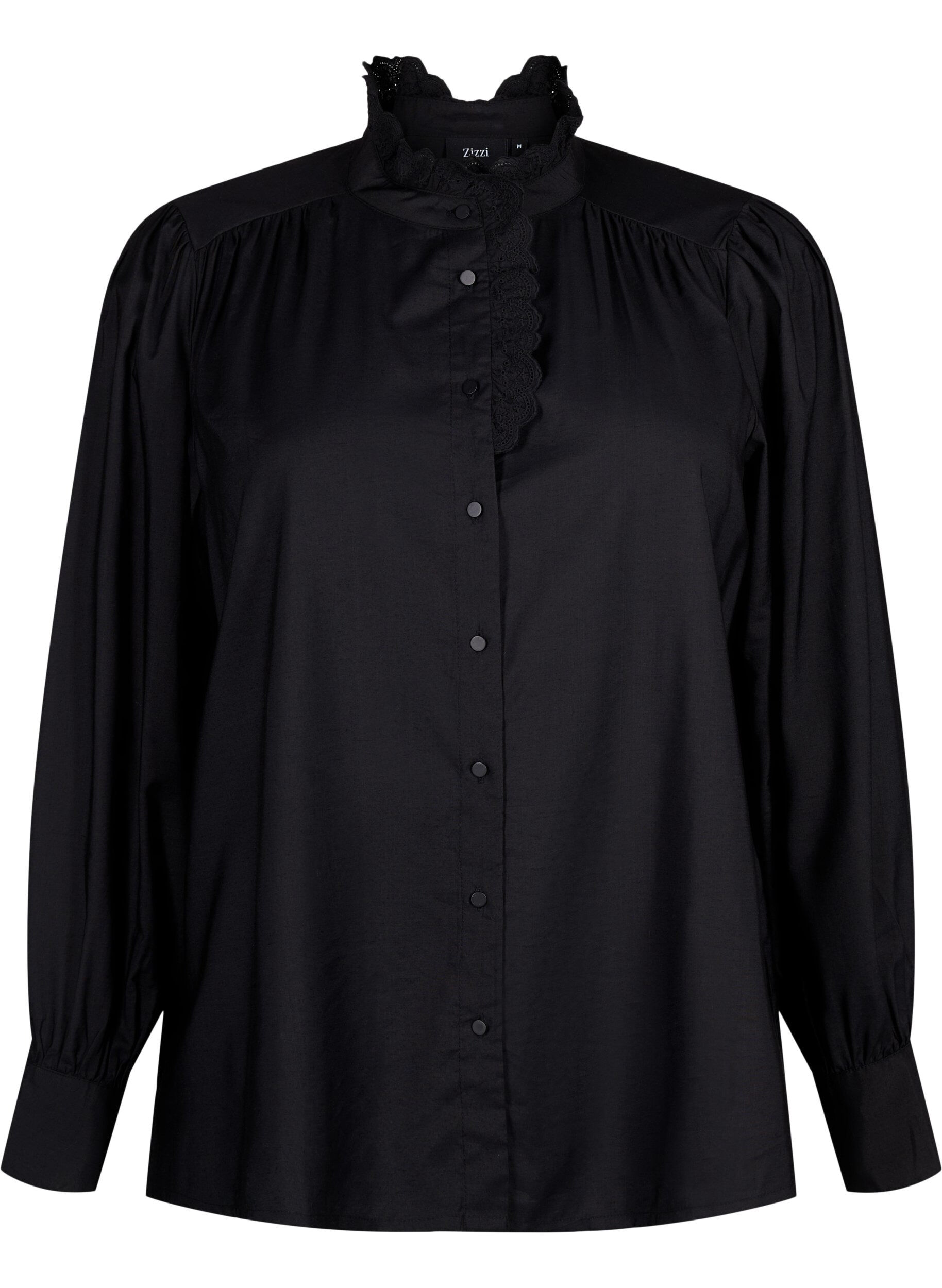 Zizzi Visicoshirt Blouse met ruffles, Black, Packshot image number 0