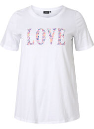 Katoenen t-shirt met ronde hals en opdruk, Bright White W. Love