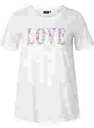 Katoenen t-shirt met ronde hals en opdruk, Bright White W. Love