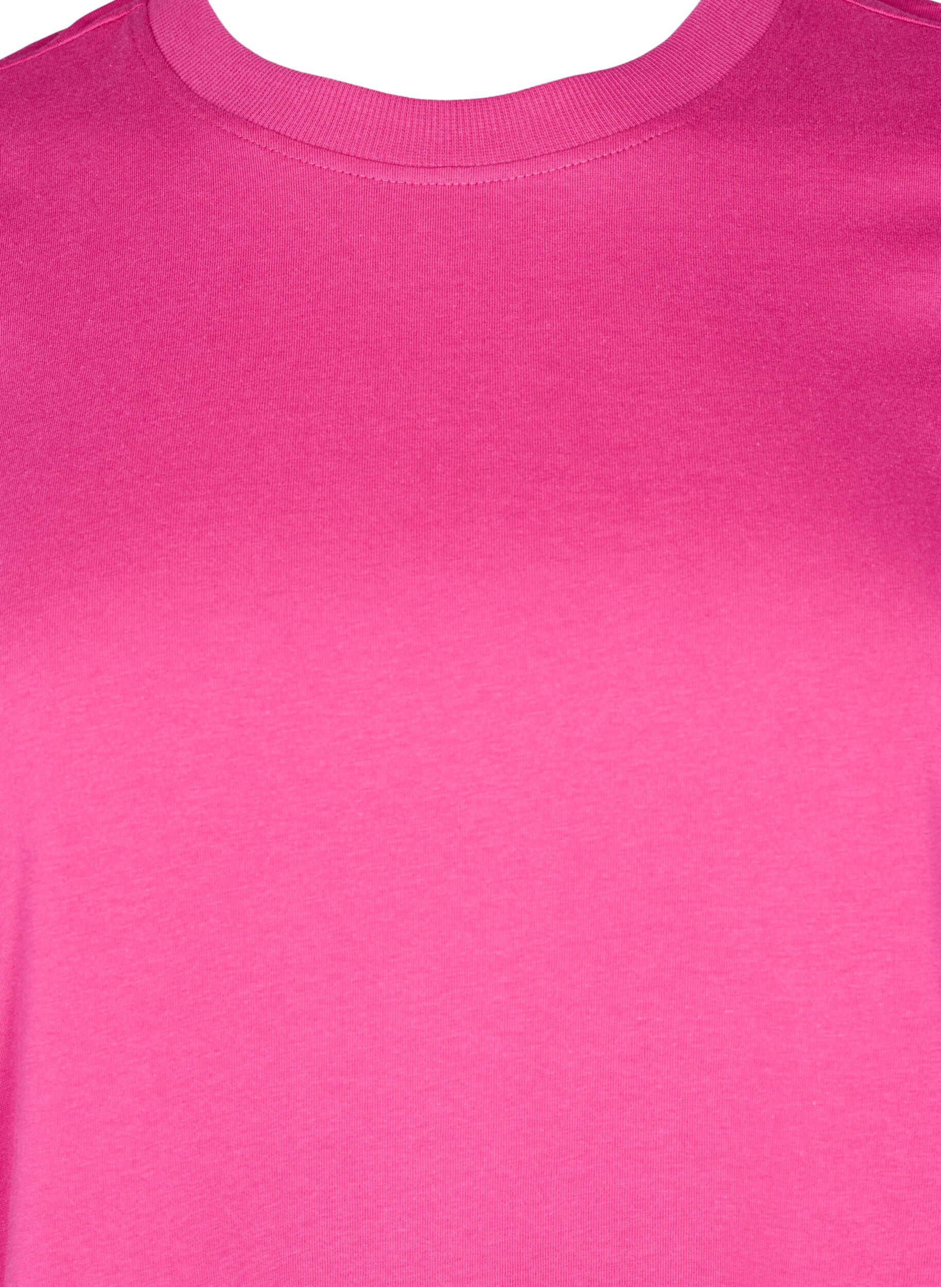Zizzi Basic katoenen T-shirt met ronde hals, Roze, Packshot image number 2