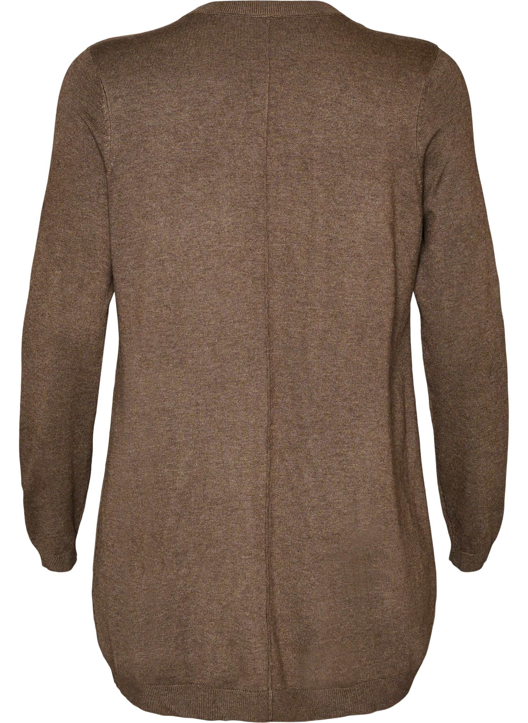 ZizziLang gebreid vest in viscosemix, Bruin, Packshot image number 1