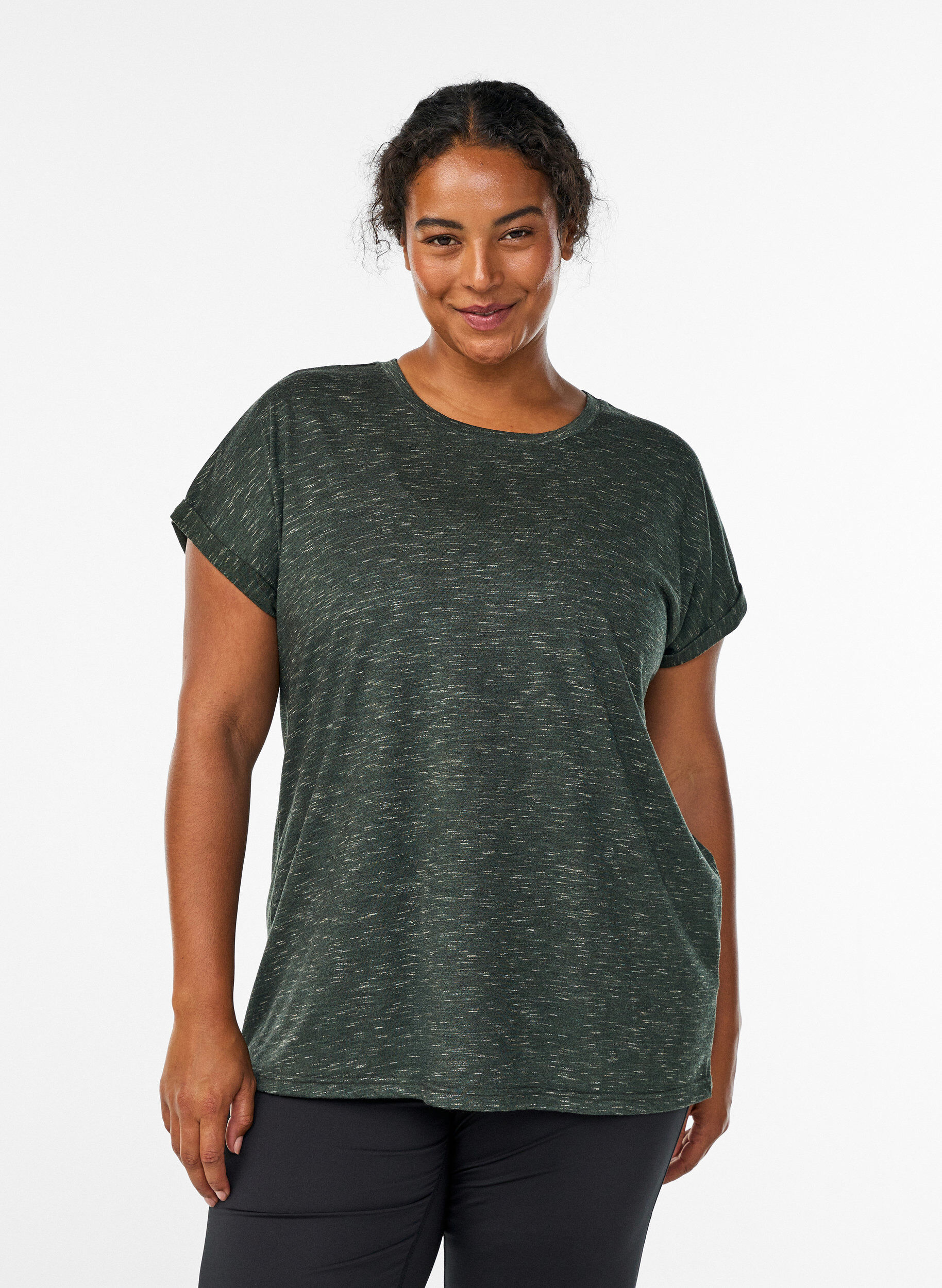 Zizzi Losse workout T-shirt met korte mouwen, Groen, Model image number 0