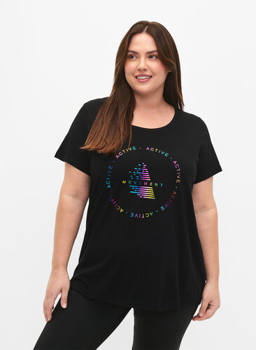 Sport-T-shirt met print, Black/Hologram logo, Model image number 0