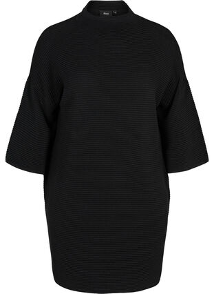 Gebreide jurk met cropped mouwen, Black, Packshot image number 0