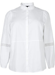 Overhemdblouse met ruches op de kraag en een gehaakte band, Bright White
