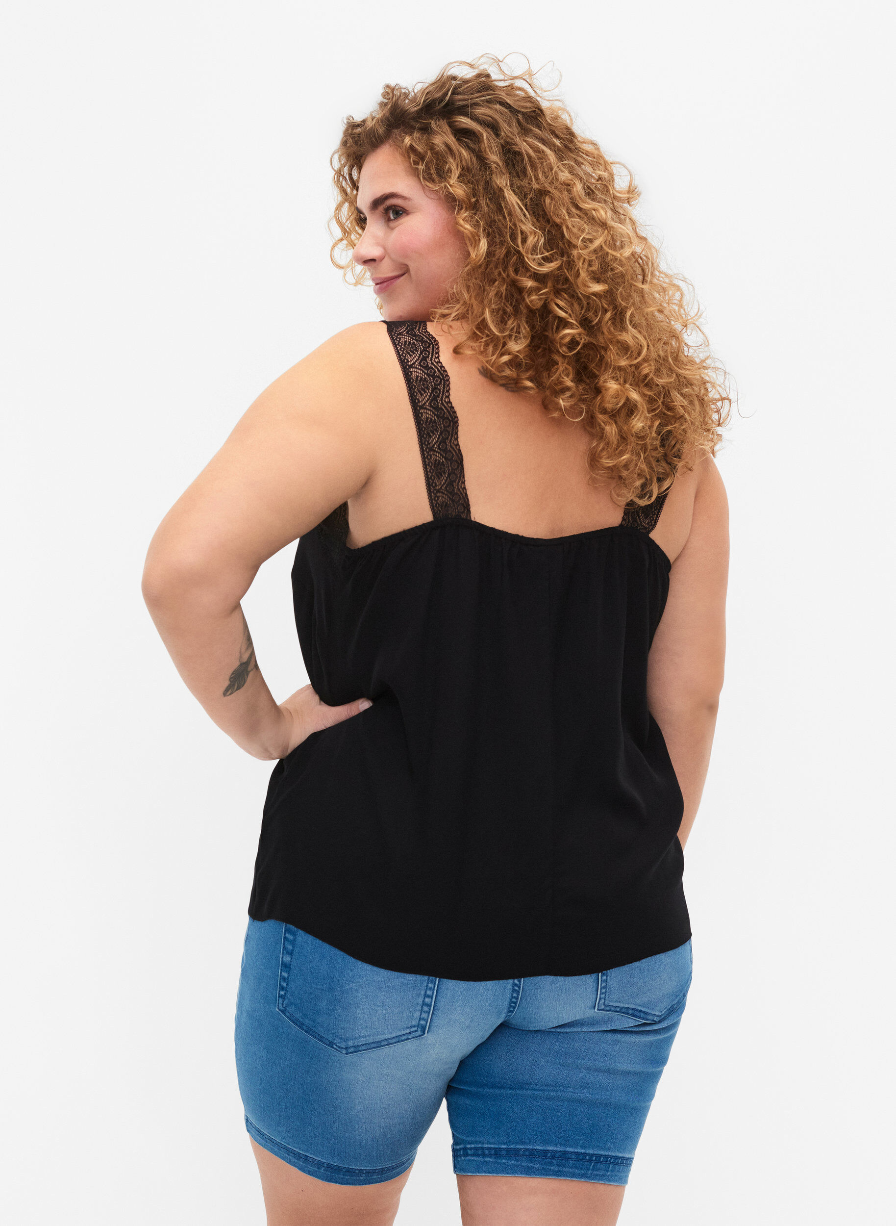 Zizzi Kanten topje van viscose, Black, Model image number 1