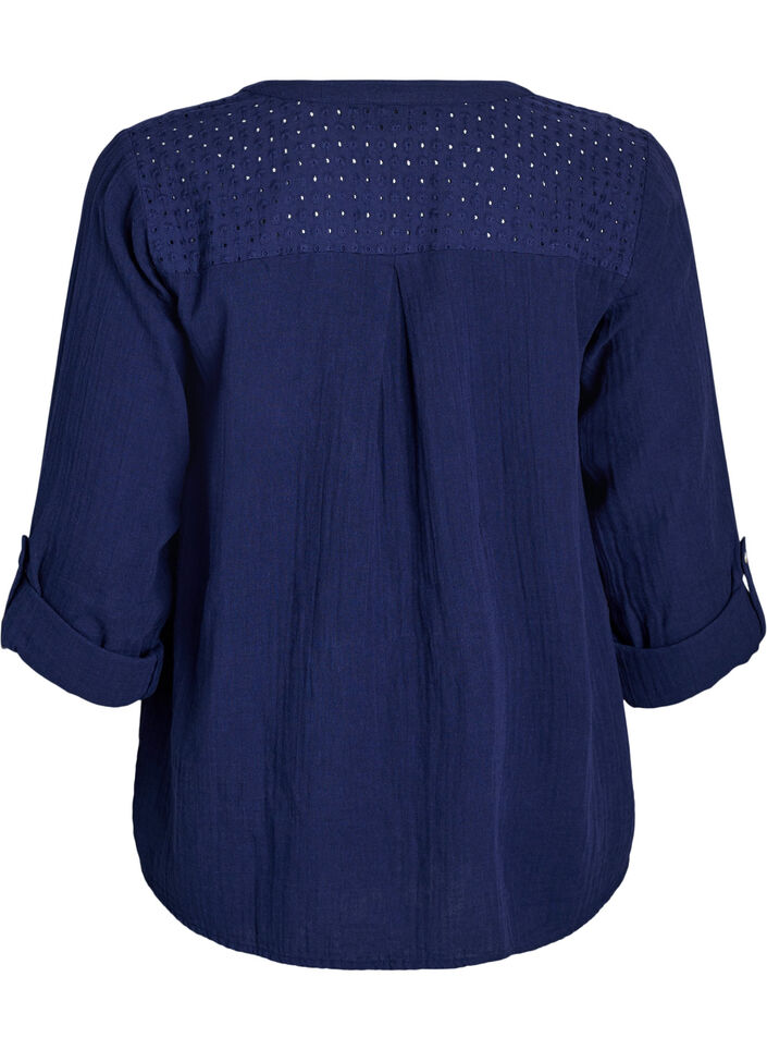 Blouse in katoenen mousseline met broderie anglaise, Blauw, Packshot image number 1