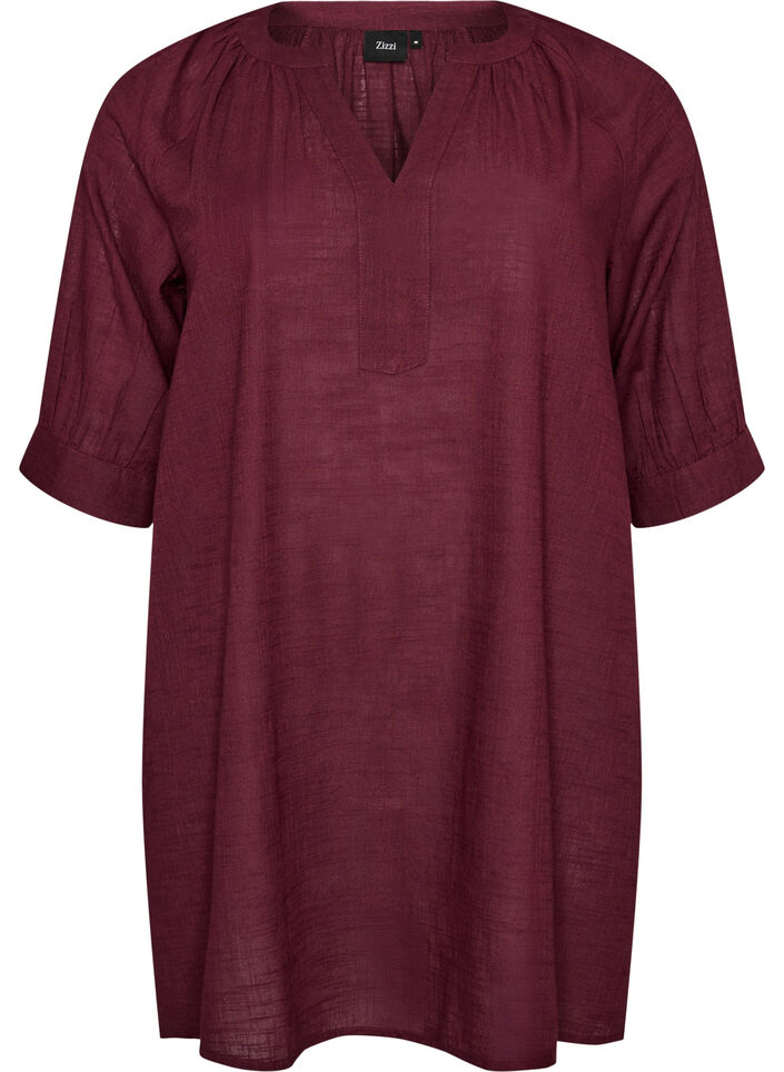 Katoenen tuniek met V-hals, Rood, Packshot image number 0