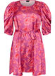 Bloemenjurk met pofmouwen en strikceintuur, Roze, Packshot image number 0