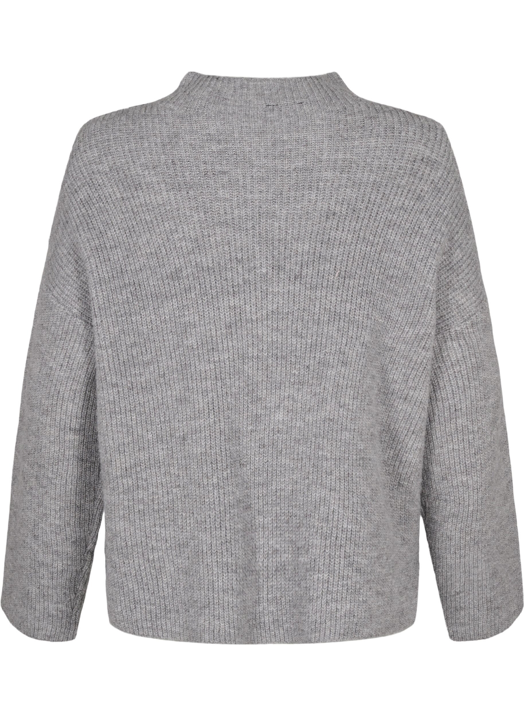 Zizzi Gebreide blouse met wol en contrasterende strepen, Medium Grey Melange, Packshot image number 1