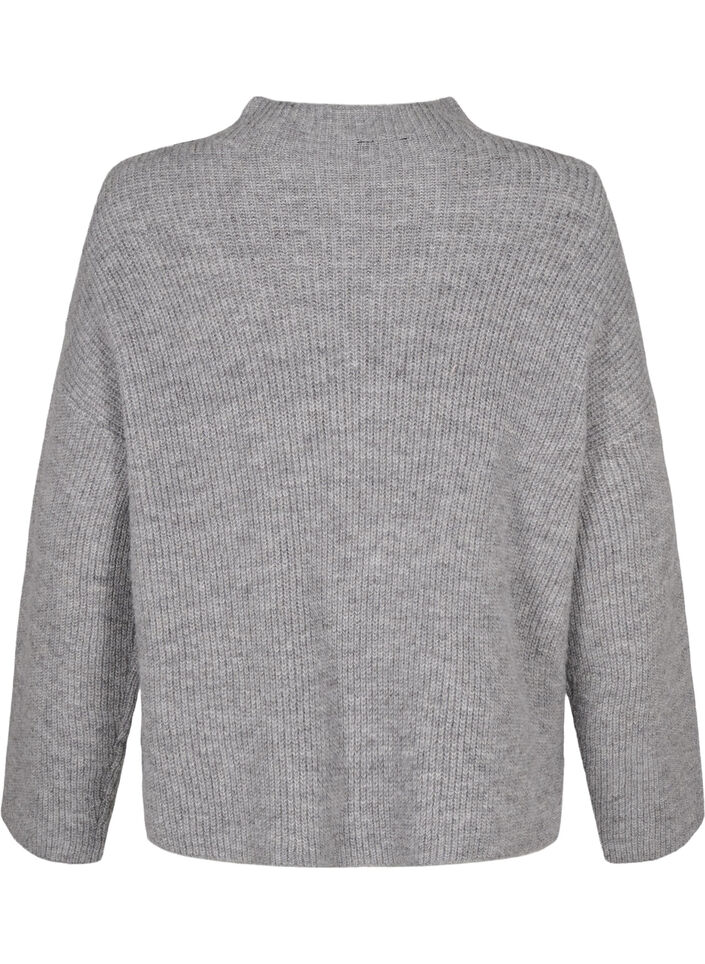 Gebreide blouse met wol en contrasterende strepen, Medium Grey Melange, Packshot image number 1