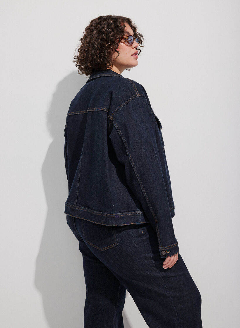 Klassiek denimjack met contrasterend stiksel, Blauw, Model