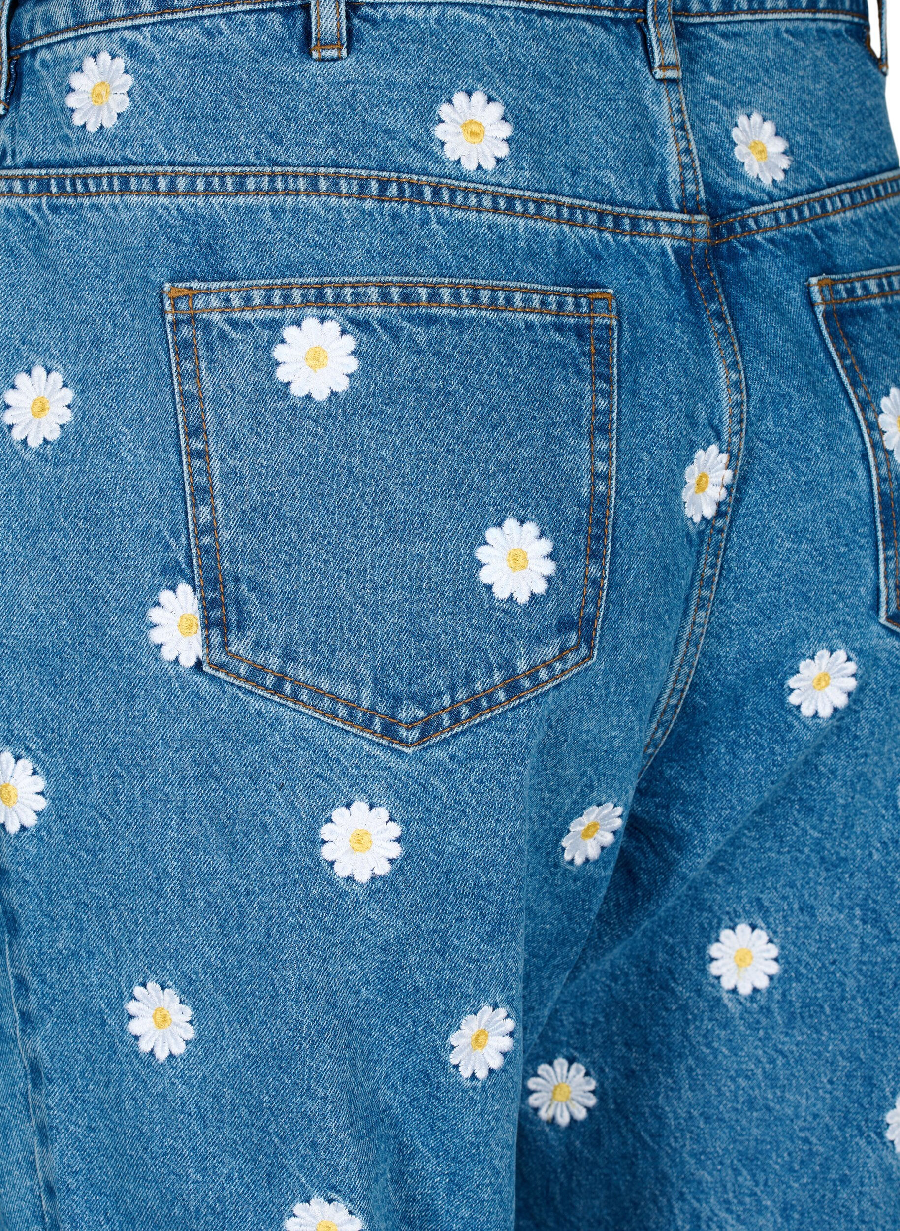 Zizzi Gemma jeans met hoge taille en madeliefjes, Blauw, Packshot image number 3