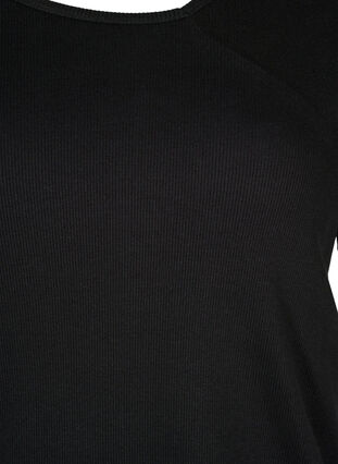 Katoenen blouse met korte mouwen in ribstof, Black, Packshot image number 2