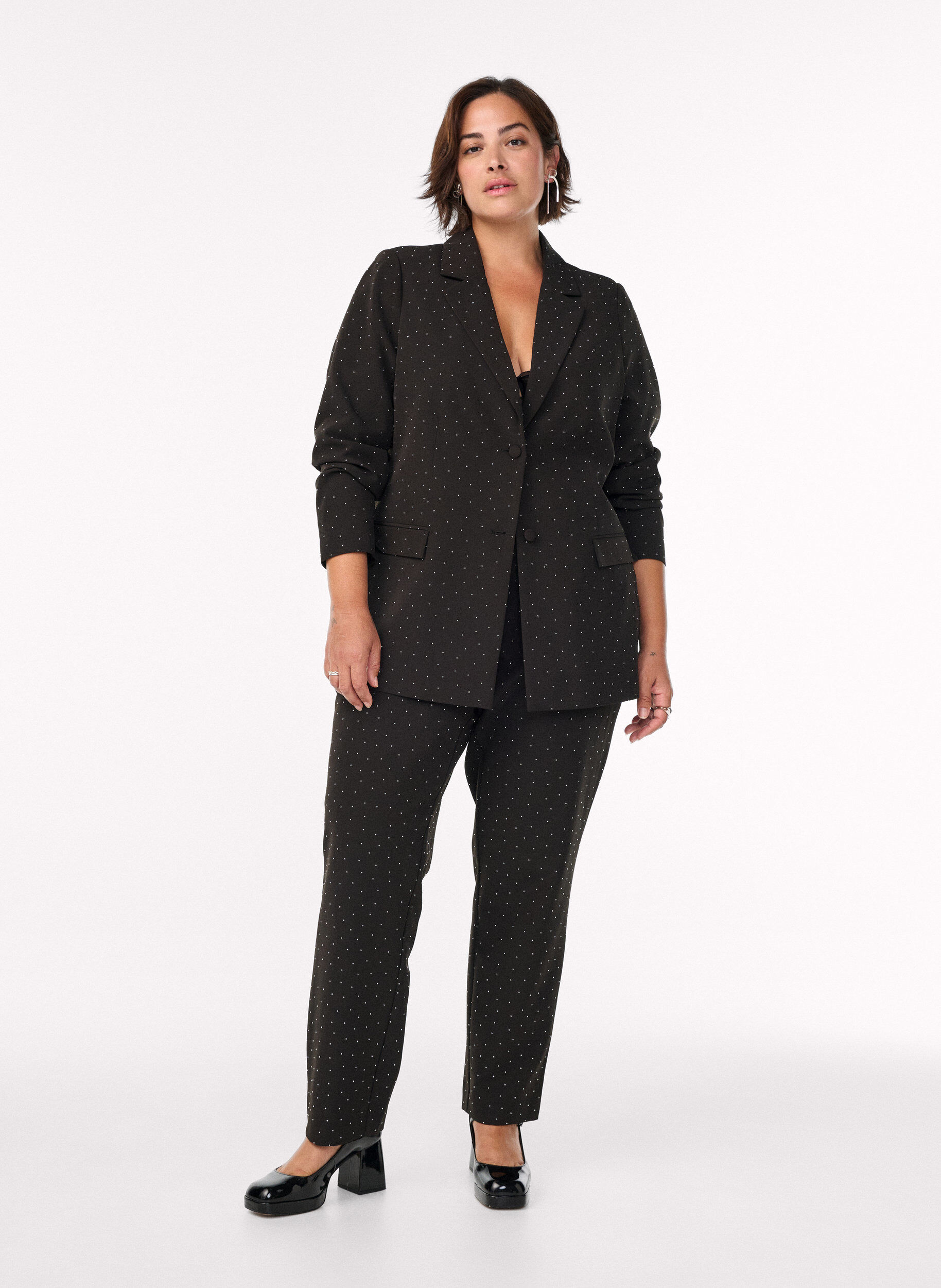 Zizzi Blazer met strass-steentjes, Zwart, Model image number 1