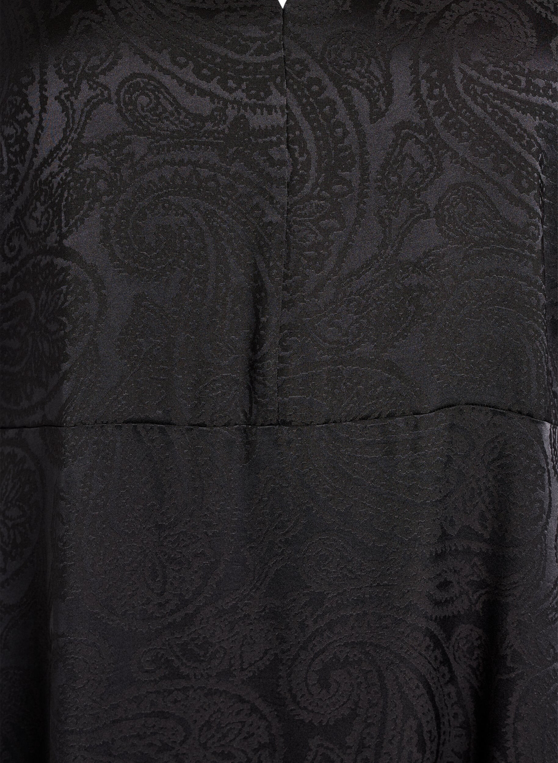 ZizziMidi-jurk met jacquard en paisleypatroon en vleugelmouwen, Zwart, Packshot image number 2