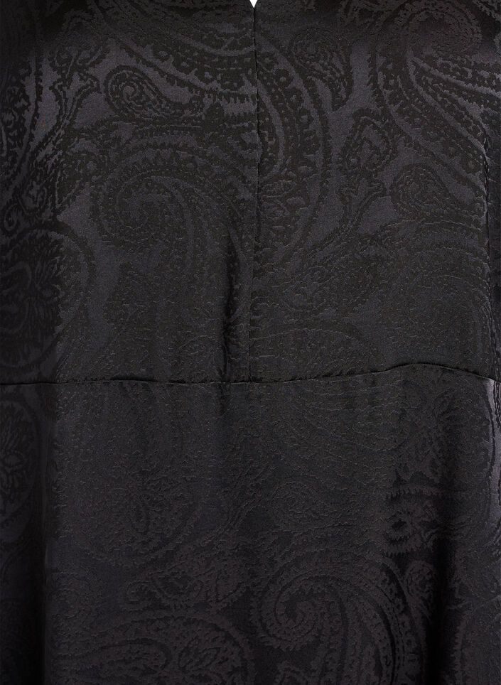 Midi-jurk met jacquard en paisleypatroon en vleugelmouwen, Zwart, Packshot image number 2
