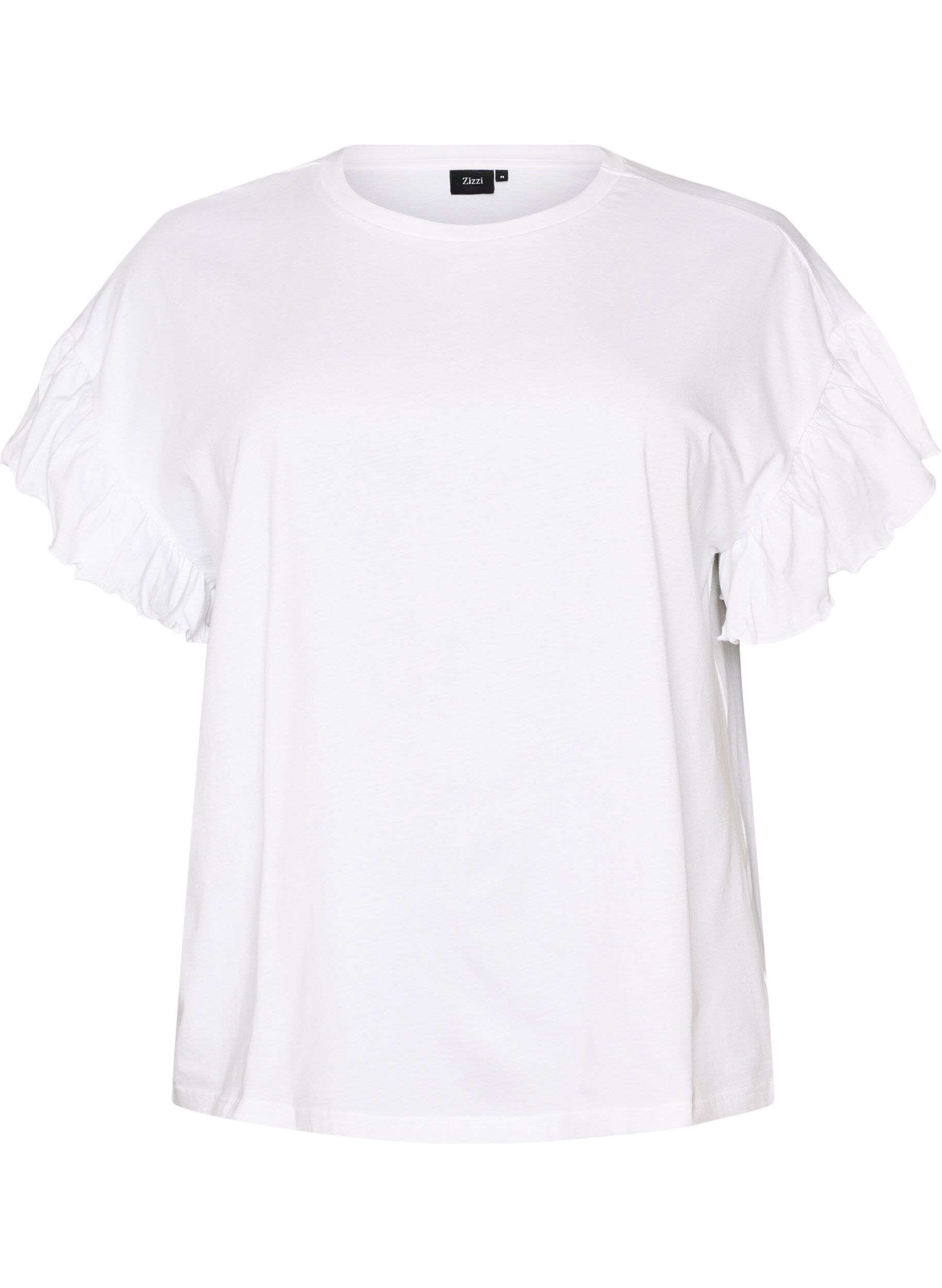 ZizziT-shirt van biologisch katoen met ruches mouwen, Wit, Packshot image number 0