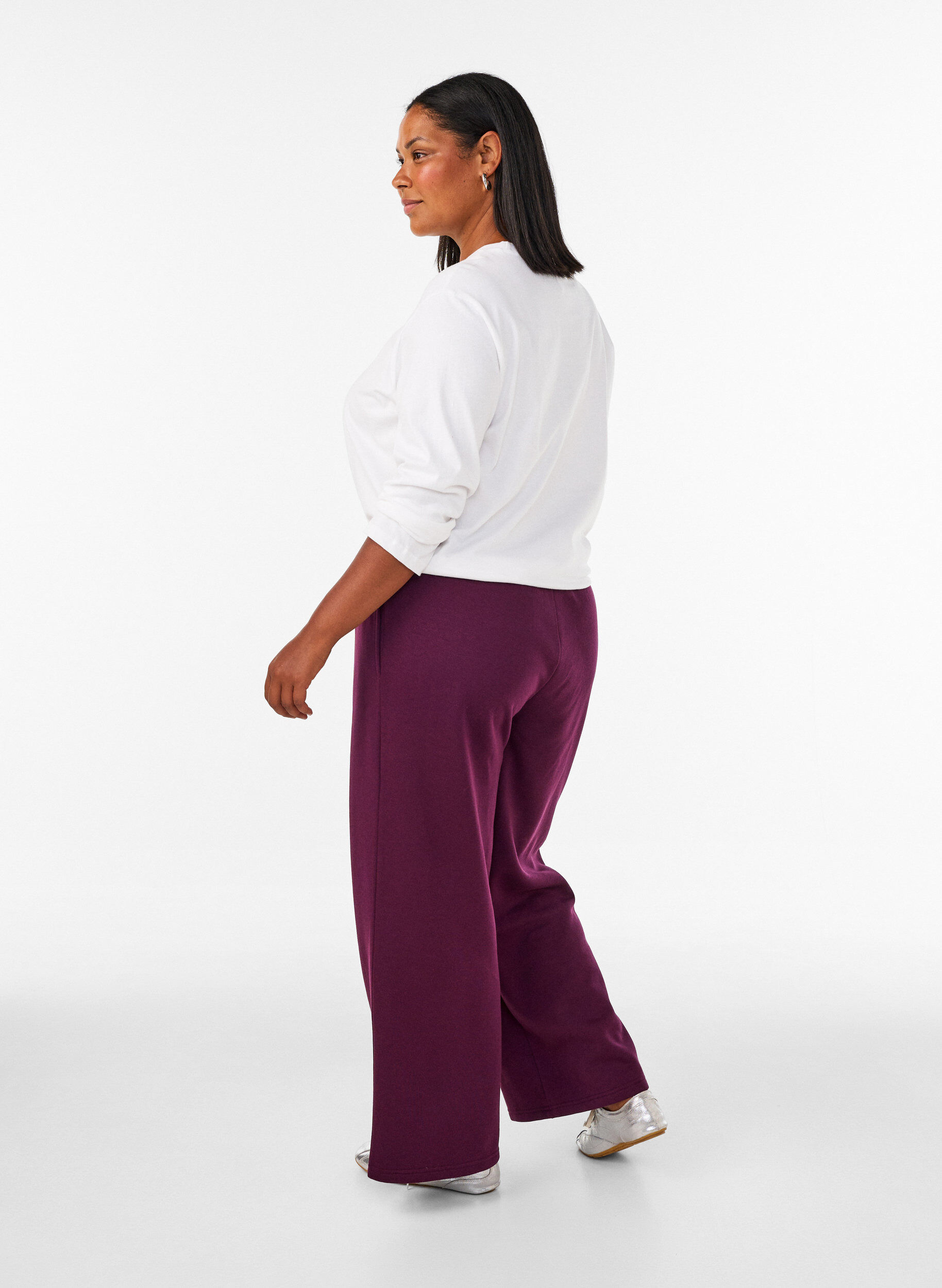 ZizziSweatpants met hoge taille en wijde pijpen, Paars, Model image number 1