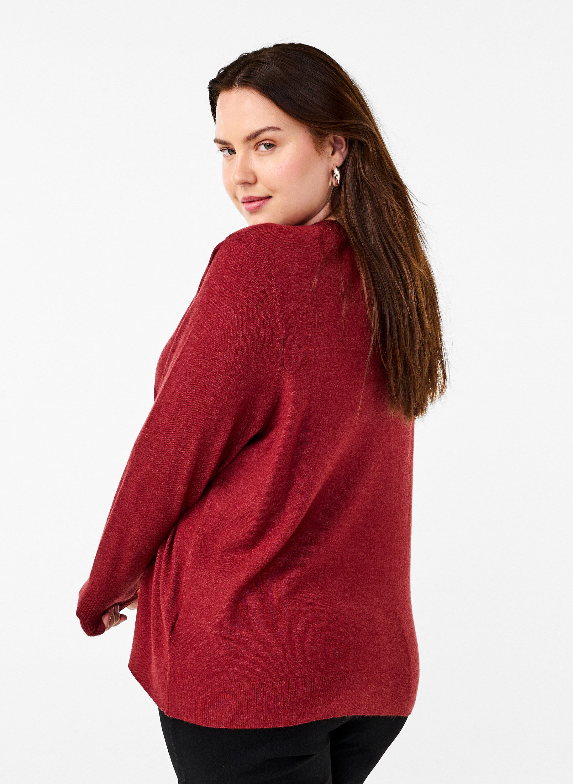 Zizzi FLASH - Gebreide blouse met ronde hals, Rood, Model image number 2
