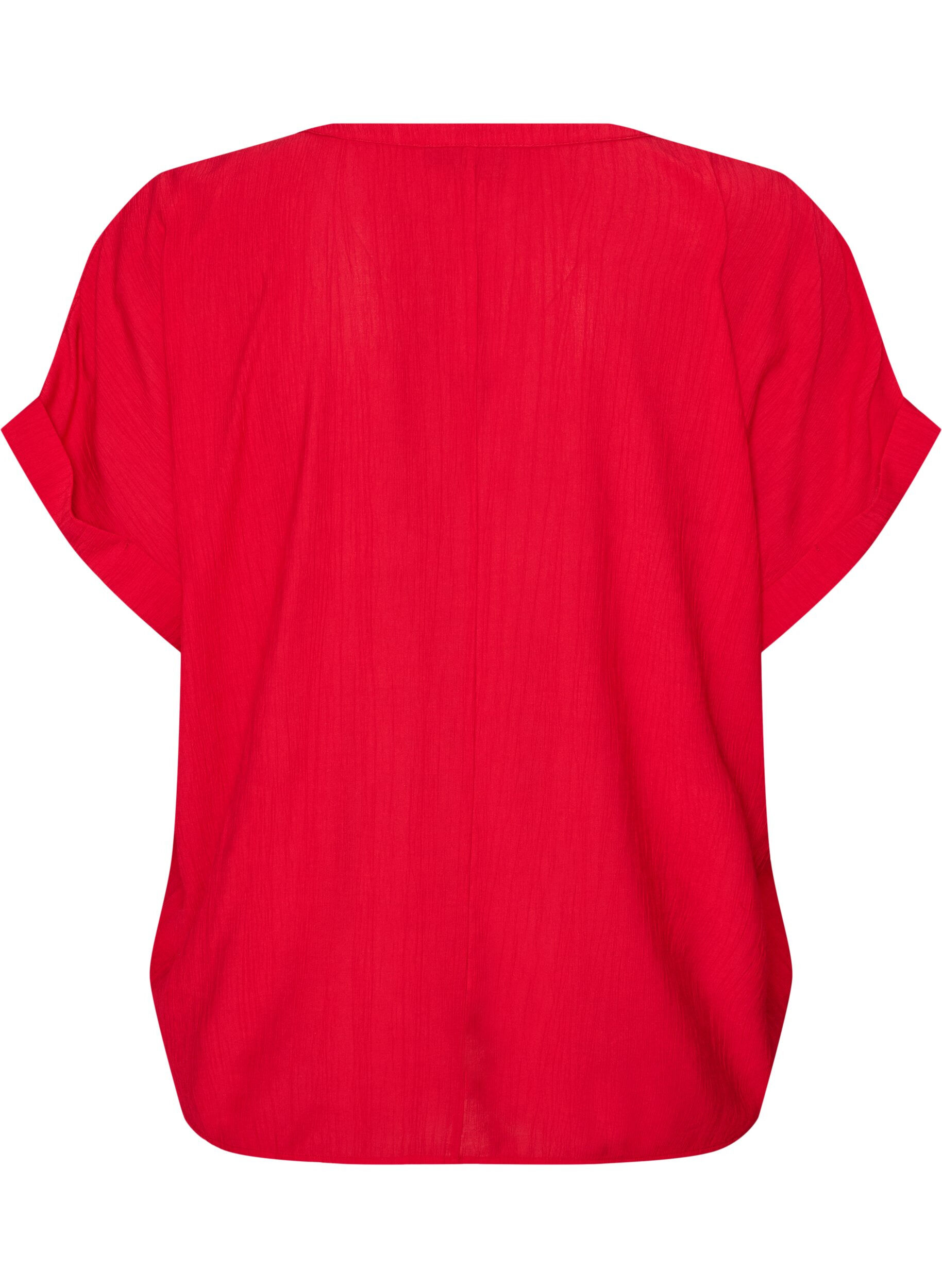ZizziViscose blouse met knoopjes en textuur, Rood, Packshot image number 1