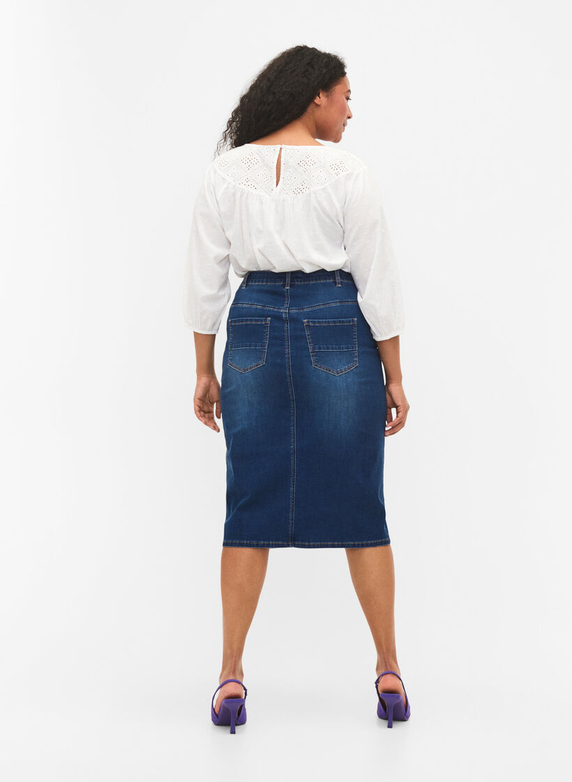 Denim midi-rok met split, Blauw, Model image number 2