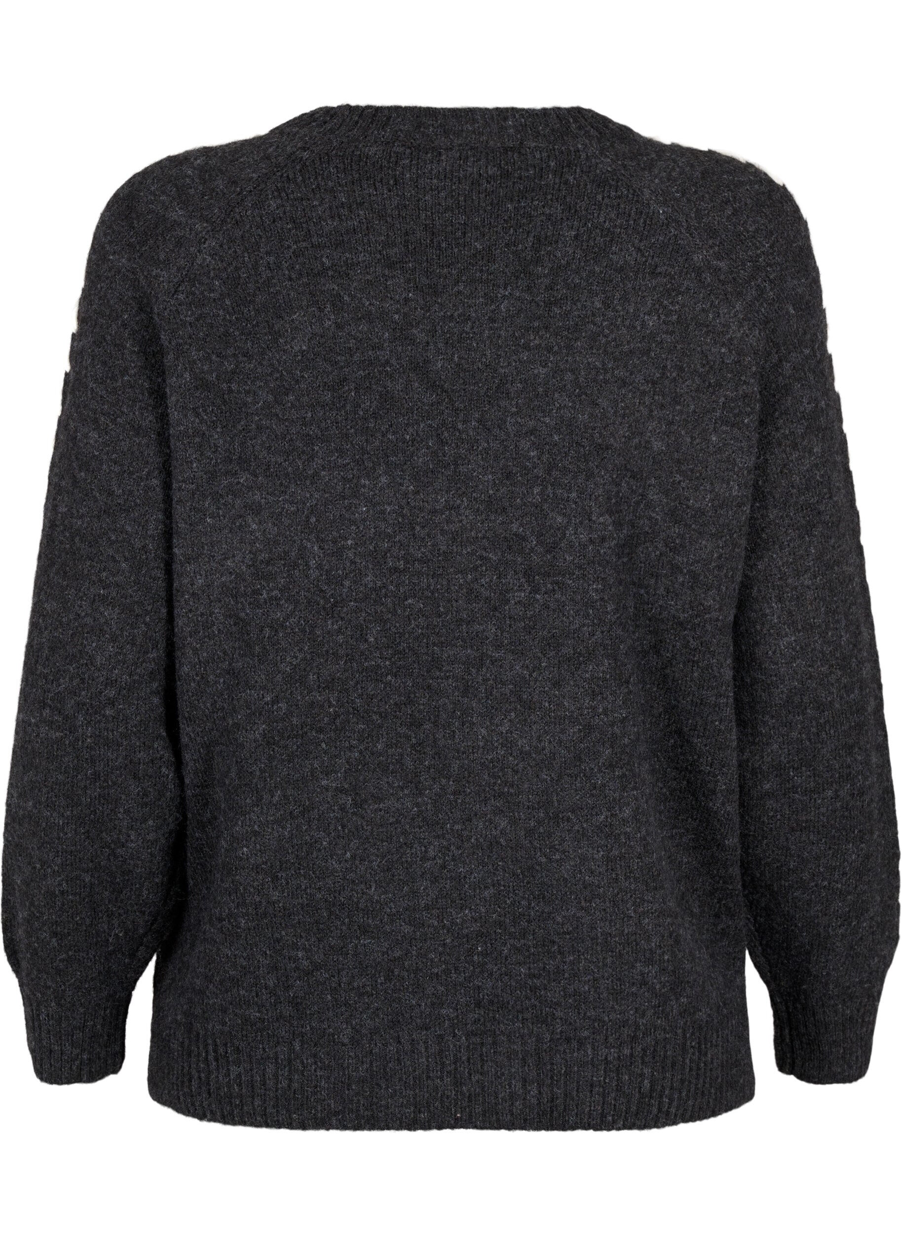 Zizzi Gebreide blouse met stiksels, Dark Grey White Mel., Packshot image number 1
