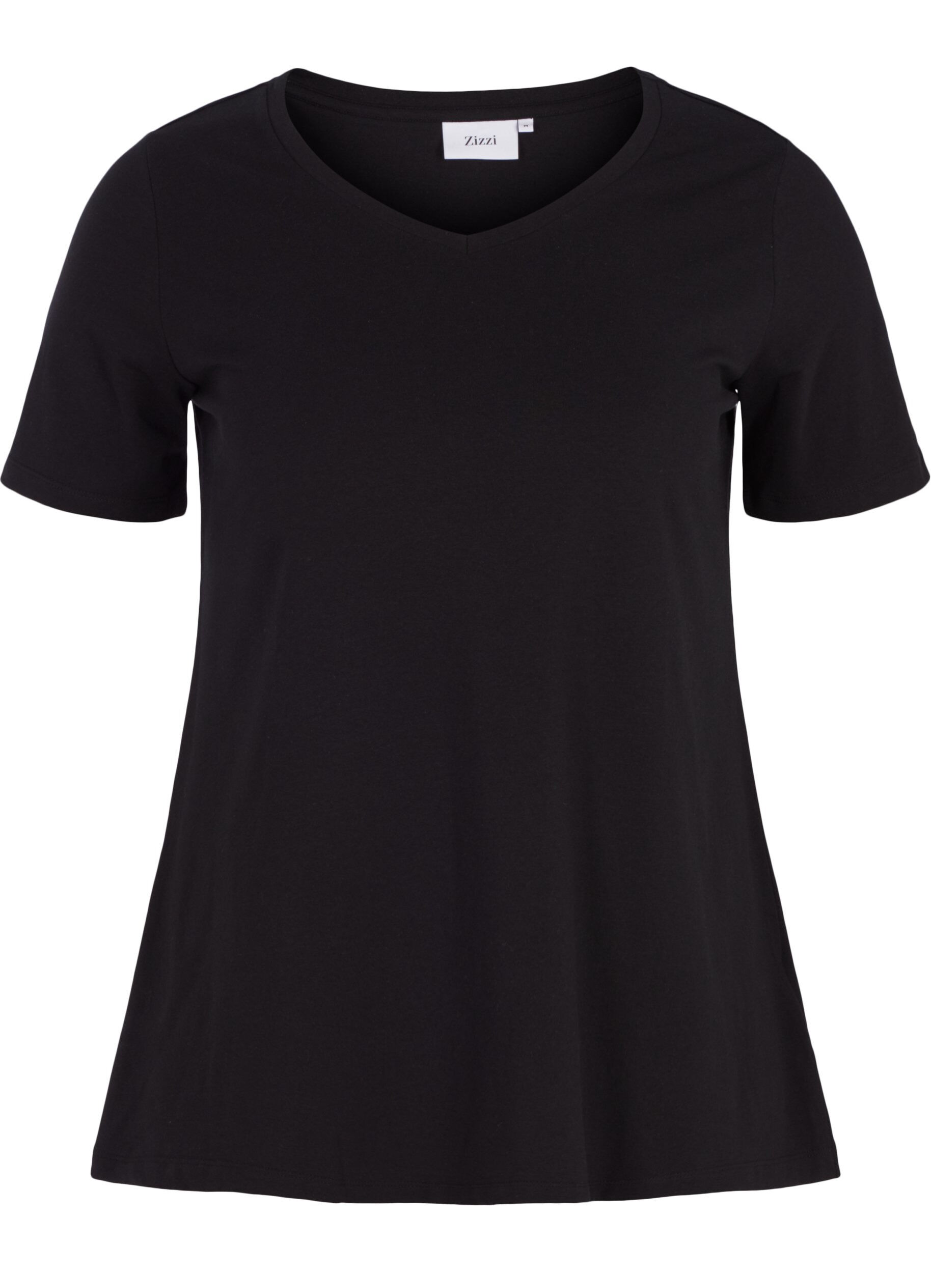 Zizzi Basic t-shirt in effen kleur met katoen, Zwart, Packshot image number 0