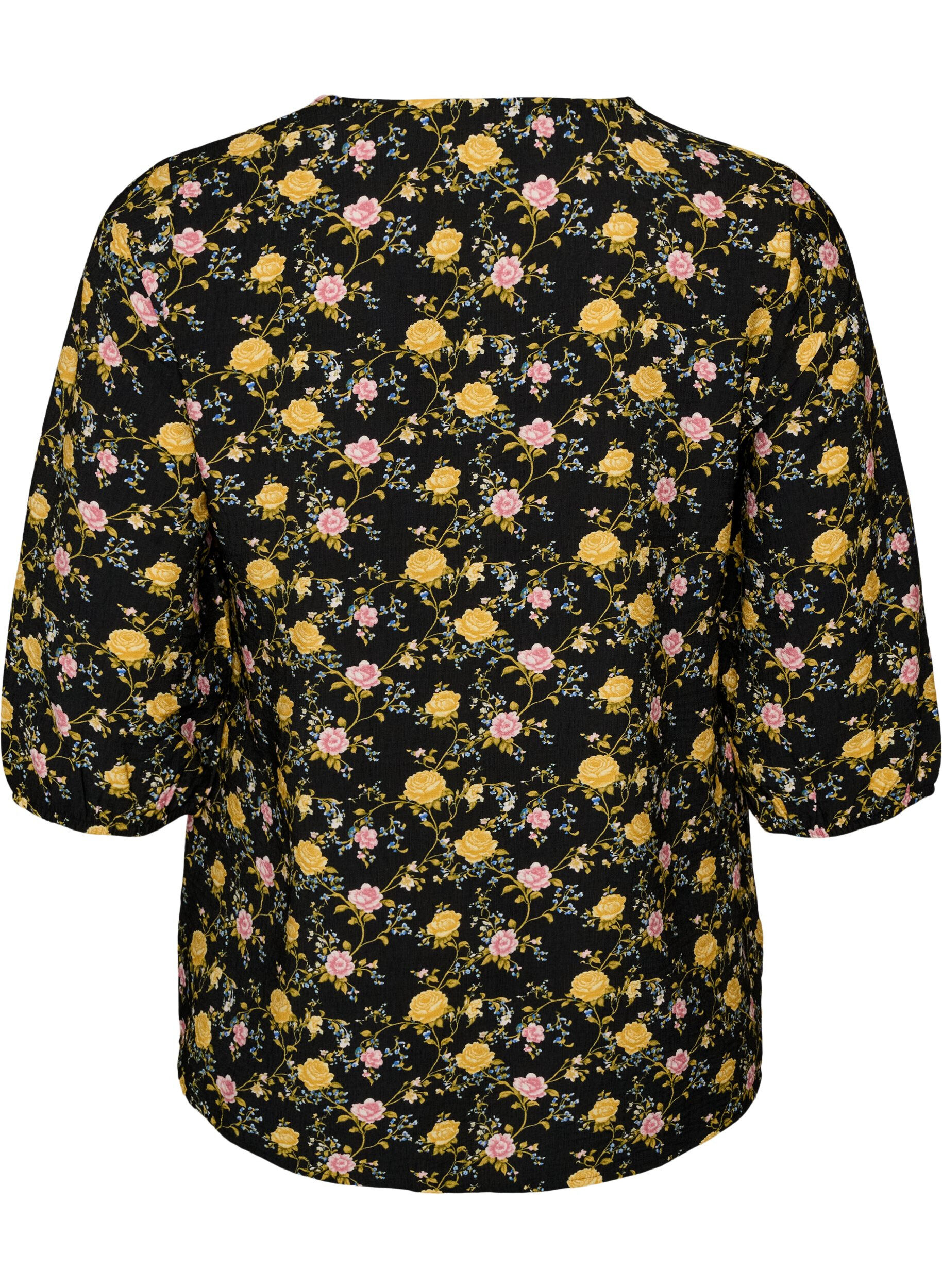 ZizziBlouse van viscose met patroon en 3/4-mouwen, Zwart, Packshot image number 1