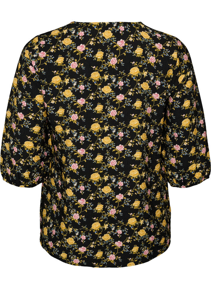 Blouse van viscose met patroon en 3/4-mouwen, Zwart, Packshot image number 1