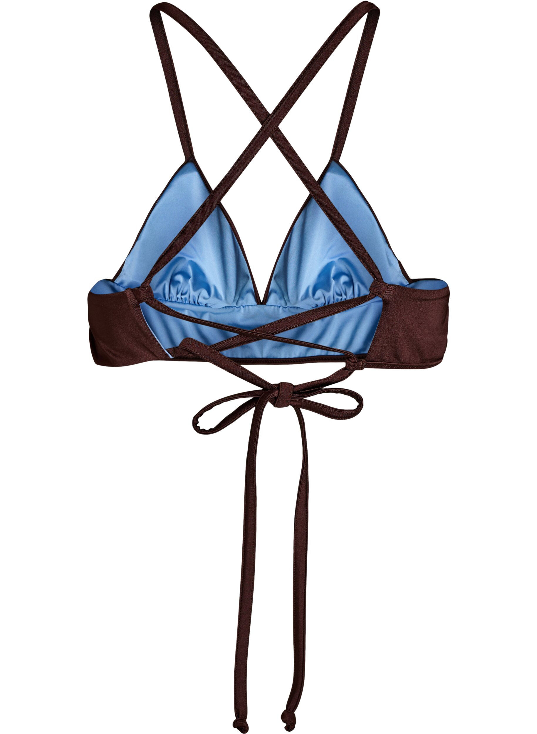 ZizziOmkeerbare bikinitop met V-hals en gekruiste bandjes op de rug, Bruin, Packshot image number 1