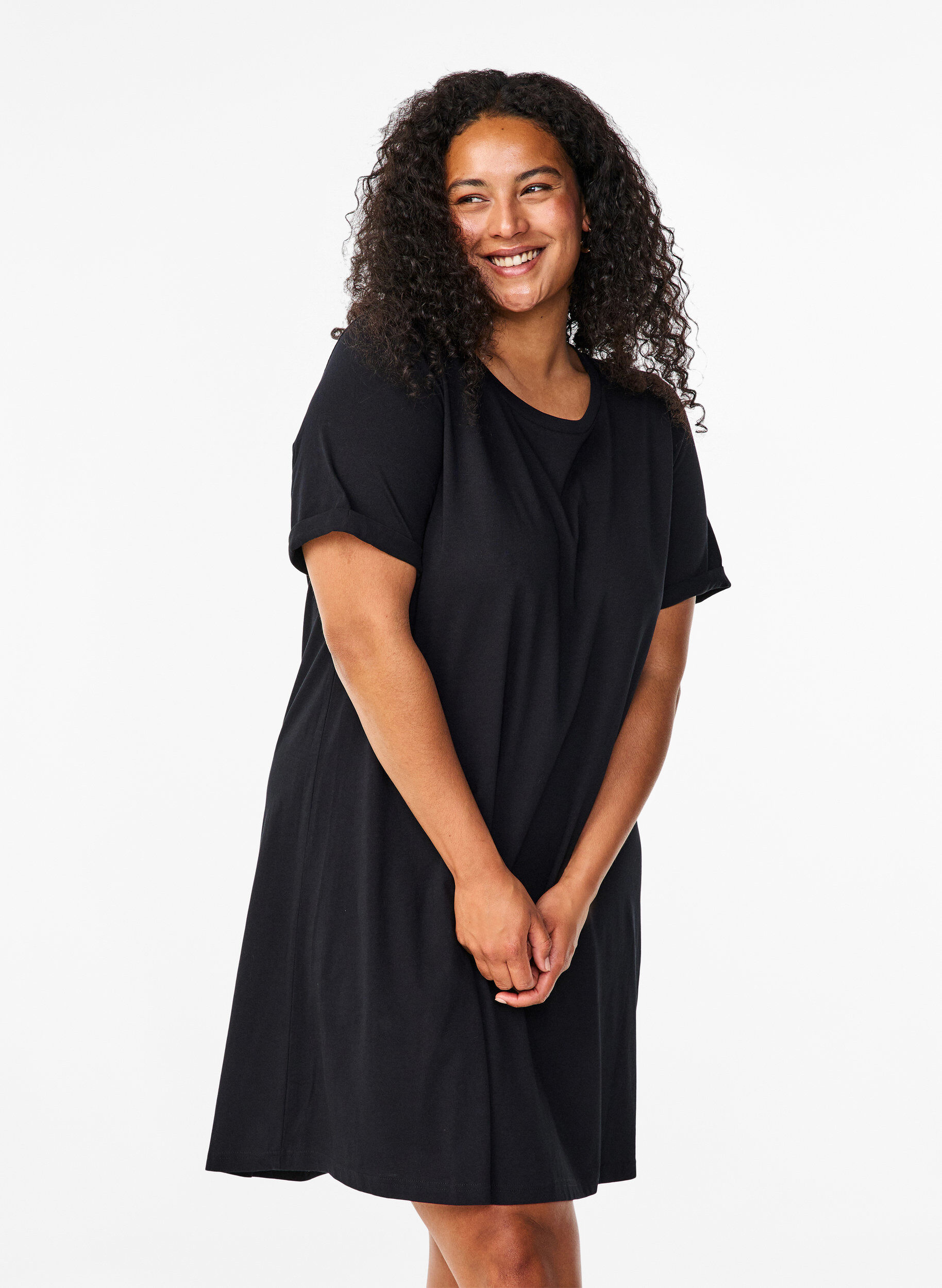 Zizzi Katoenen T-shirtjurk, Black, Model image number 0