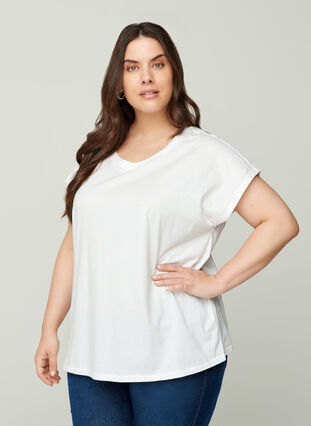 T-shirt met korte mouwen in katoen, Bright White, Model image number 0