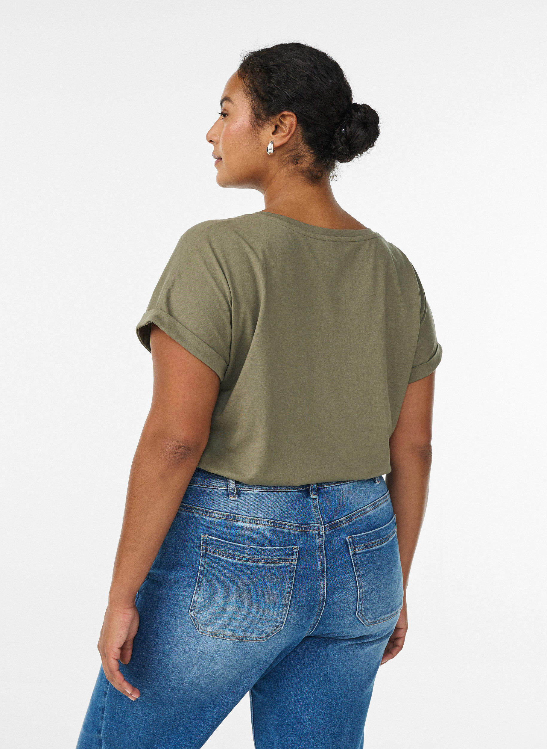 Zizzi T-shirt met korte mouwen van katoenmix, Groen, Model image number 2