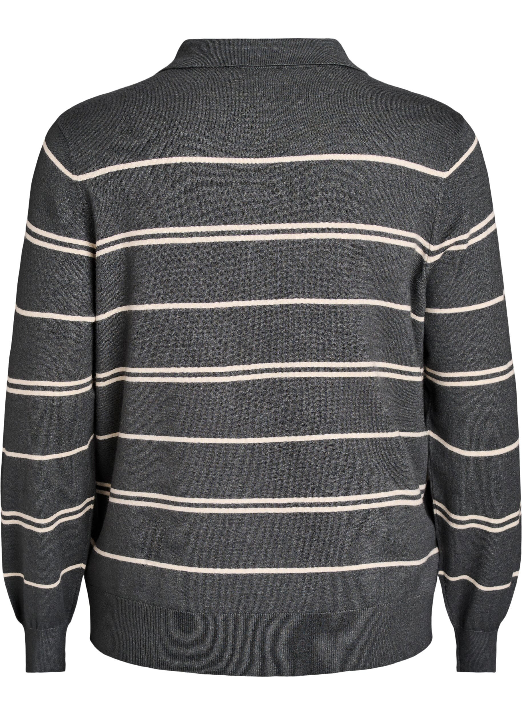 Zizzi Strik blouse met kraag, Groen, Packshot image number 1