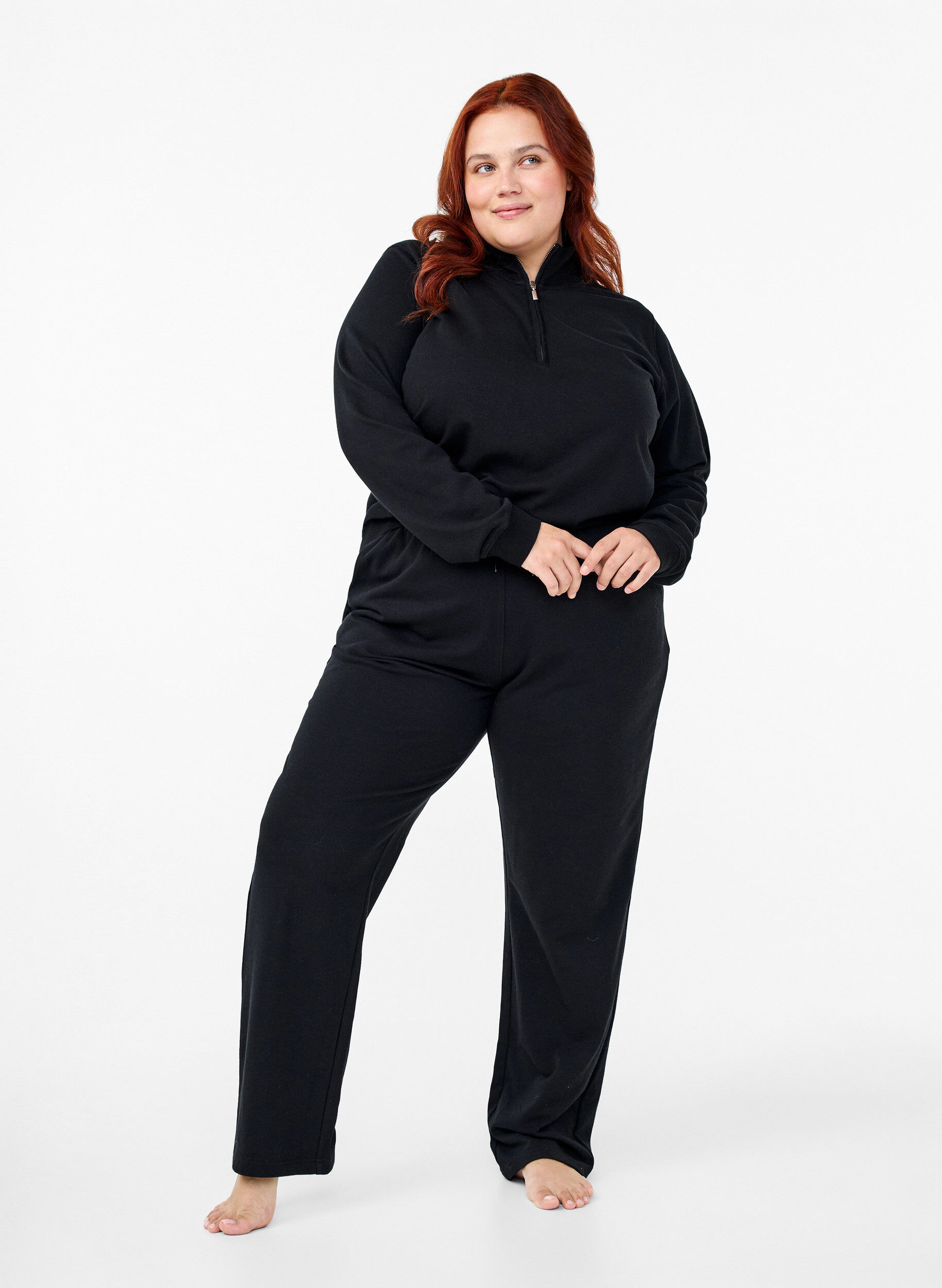 Zizzi Sweatshirt met hoge hals en ritssluiting, Zwart, Model image number 1