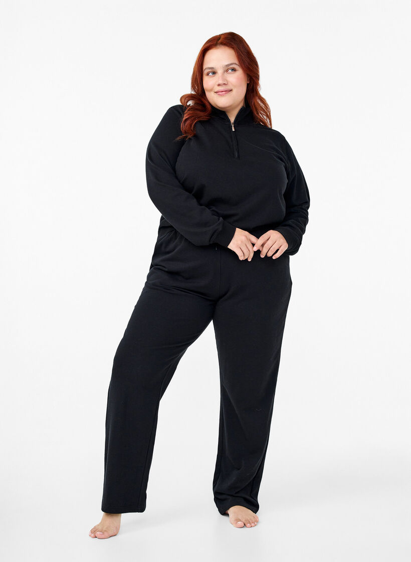 Sweatshirt met hoge hals en ritssluiting, Zwart, Model image number 1