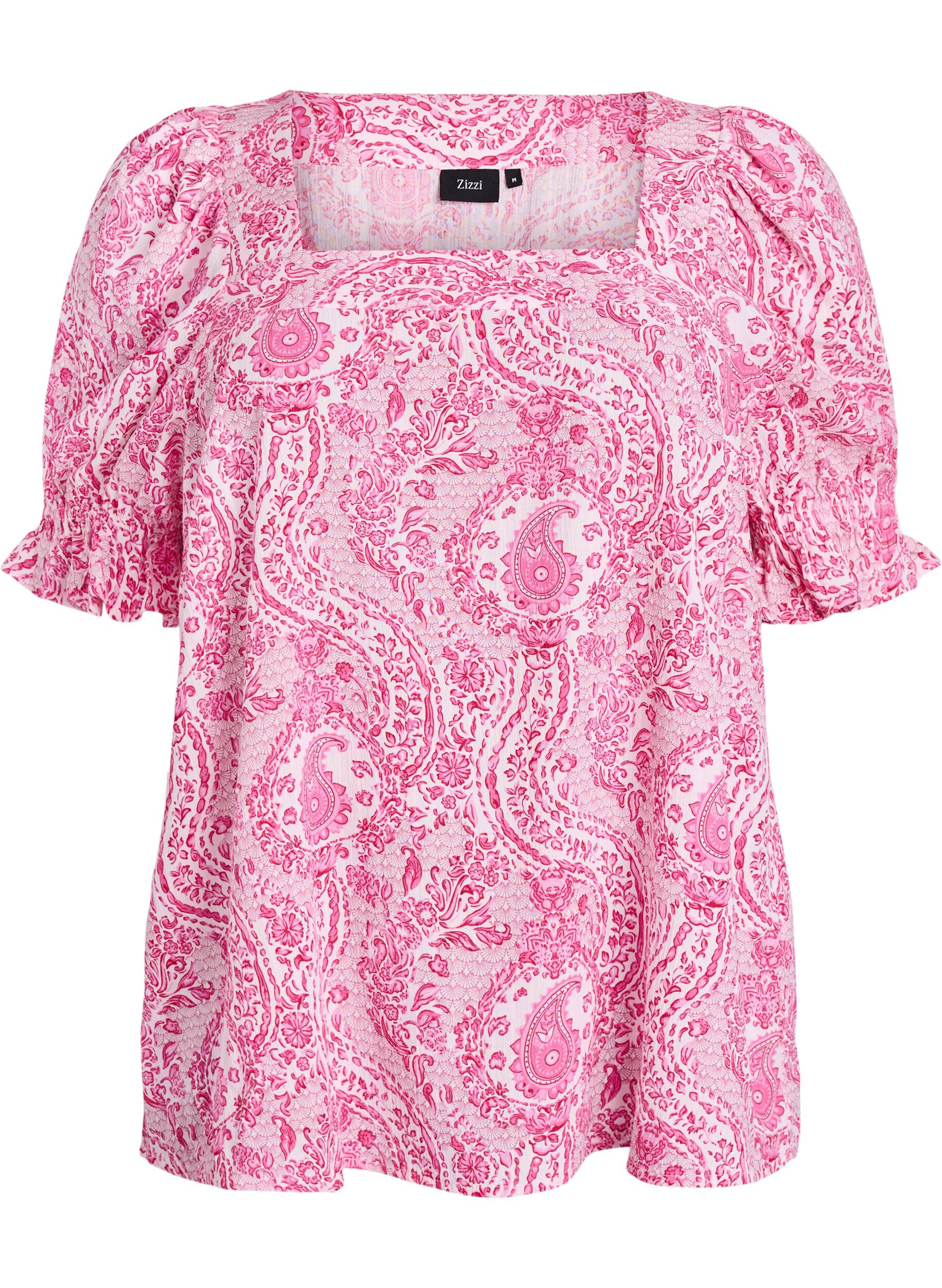 ZizziViscose blouse met paisleymotief en een vierkante halslijn, Roze, Packshot image number 0