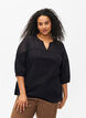 Blouse van katoenmix met linnen en gehaakt detail, Black, Model image number 0