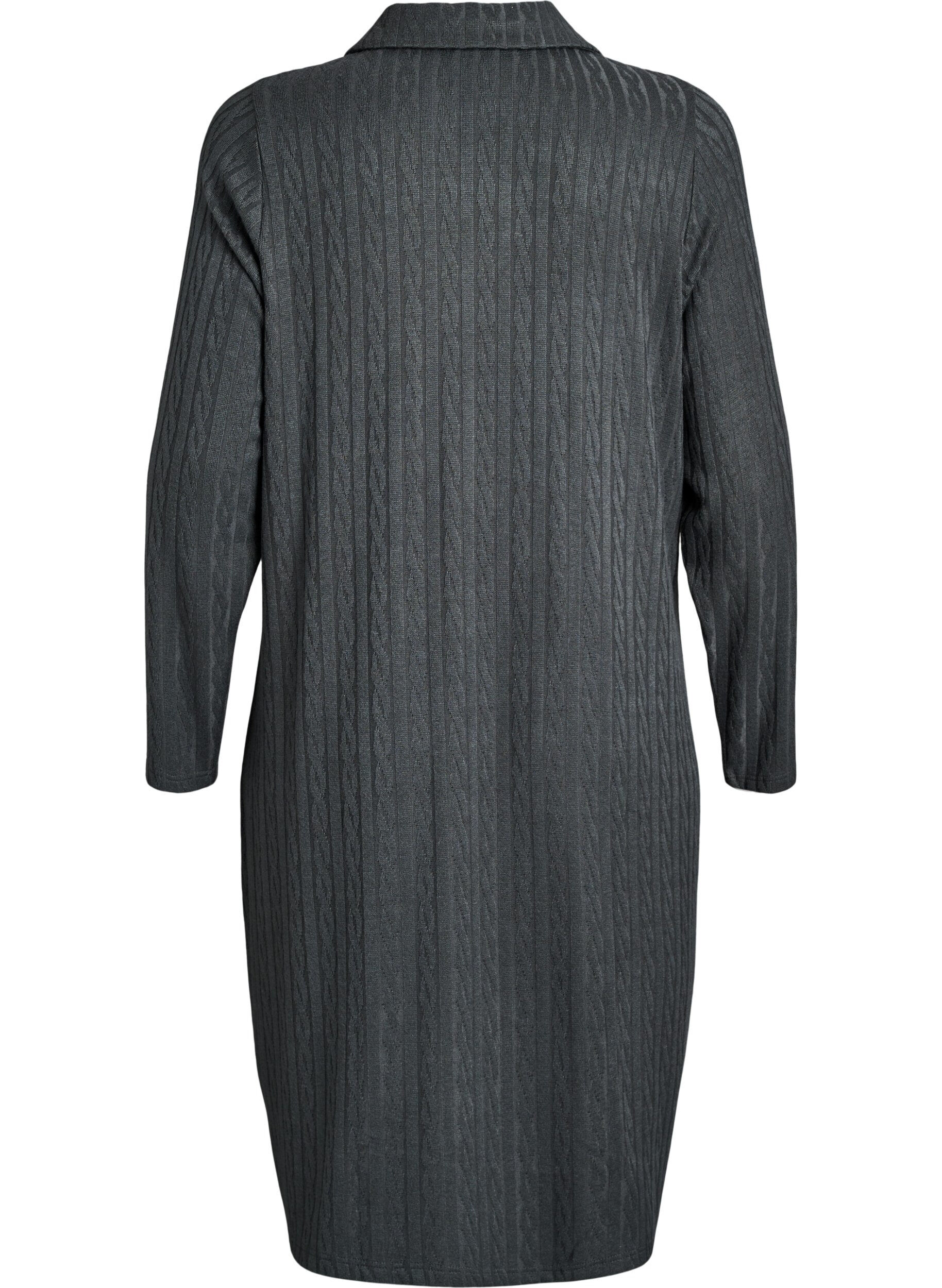 Zizzi Jurk met kabelstructuur en V-hals, Groen, Packshot image number 1