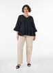 Blouse met textuur, V-hals en ruches, Zwart, Model image number 1