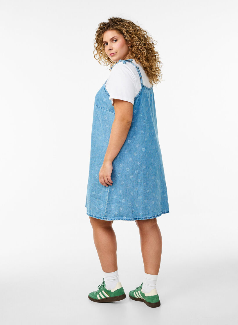 Korte denimjurk met verstelbare banden, LBD w. Flower, Model image number 1