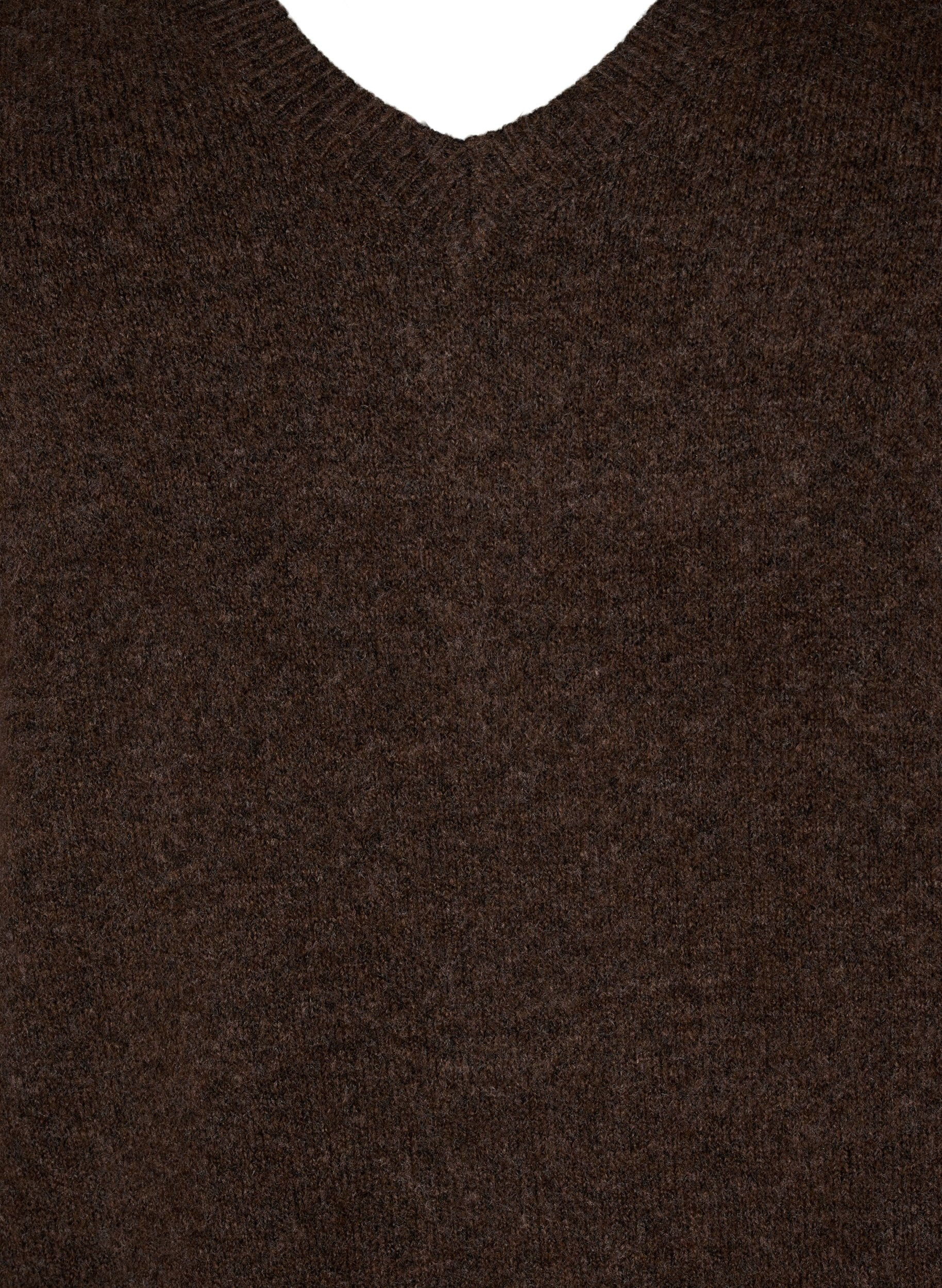 Zizzi Gebreide jurk met lange mouwen en V-hals, Bruin, Packshot image number 2