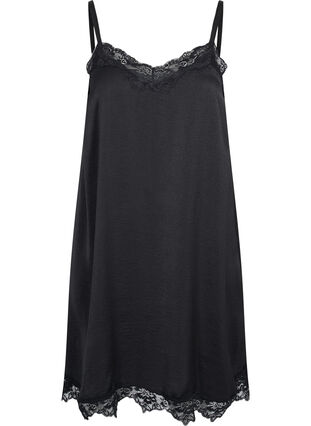 Pyjama jurk met kant, Black, Packshot image number 0