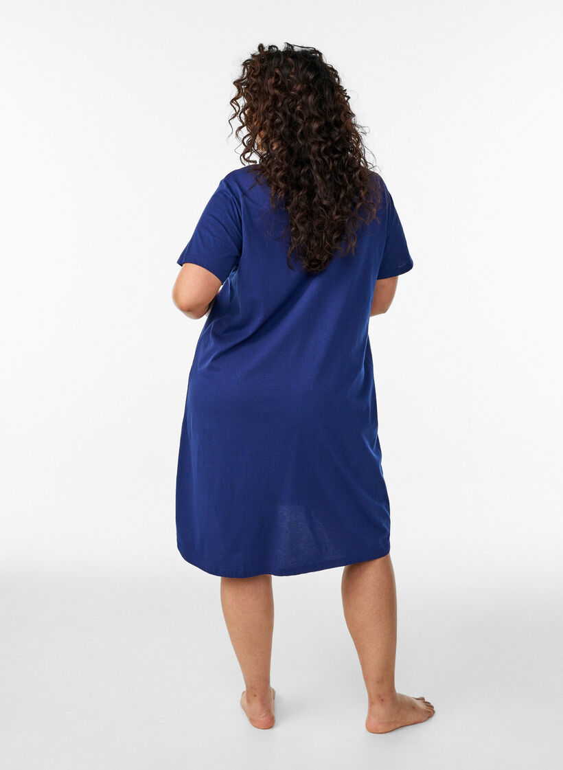 Organische katoenen nachtjapon met V-hals, Blauw, Model image number 2