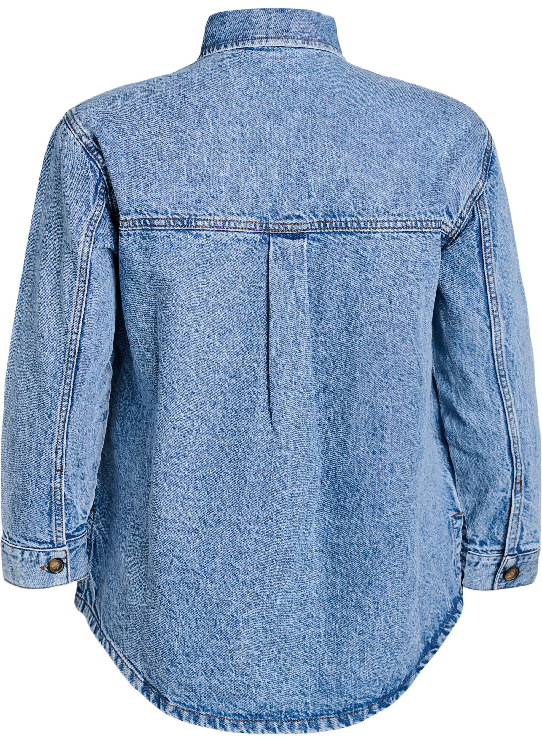 Zizzi Denimshirt met halve sluiting en borstzakken, Blauw, Packshot image number 1