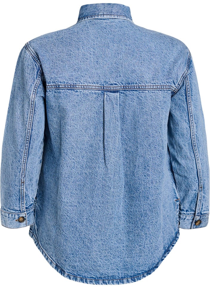 Denimshirt met halve sluiting en borstzakken, Blauw, Packshot
