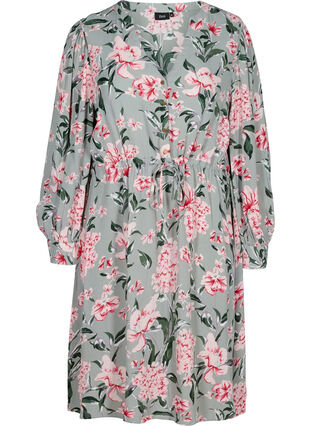 Viscose jurk met bloemenprint, Slate Gray AOP, Packshot image number 0