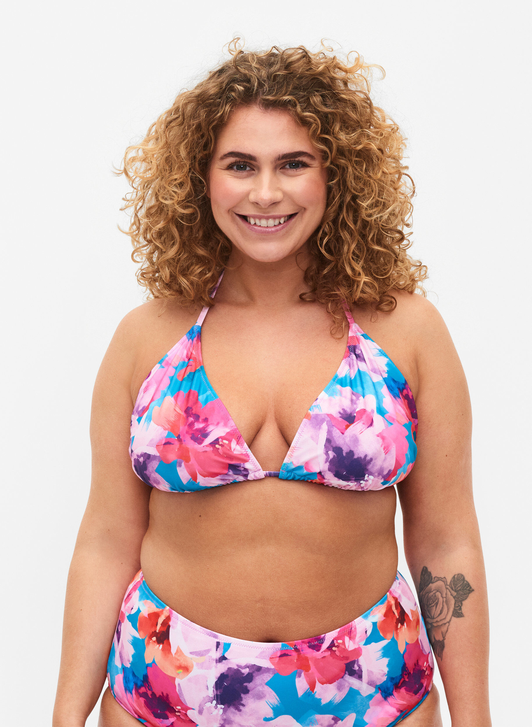 Zizzi Driehoekige bikinitop met print, Roze, Model image number 0